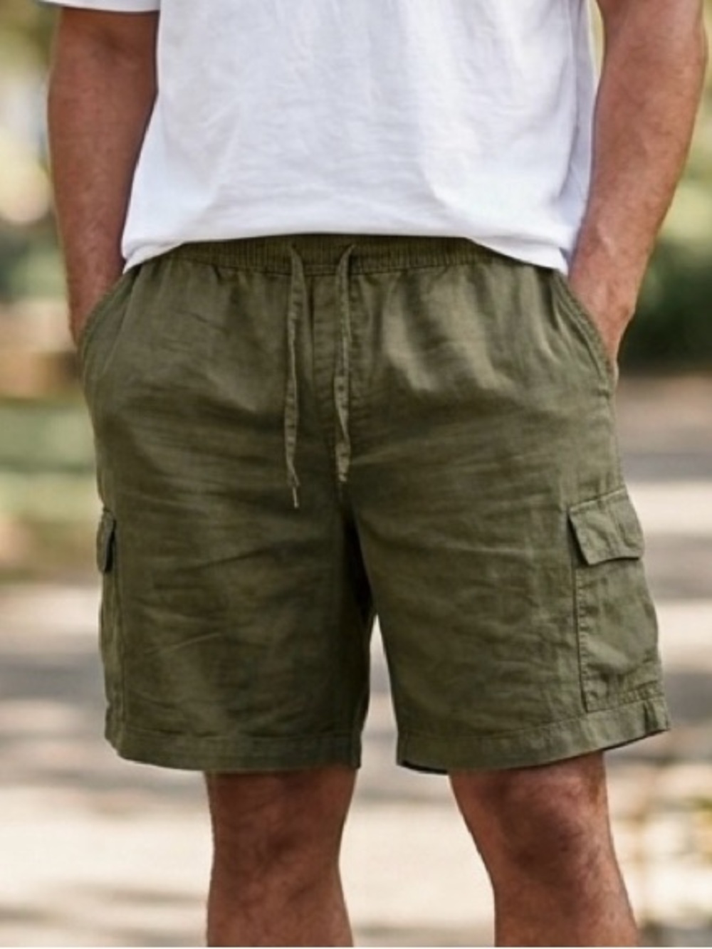Free Assembly Linen Blend Cargo Shorts XXXL Olive Green